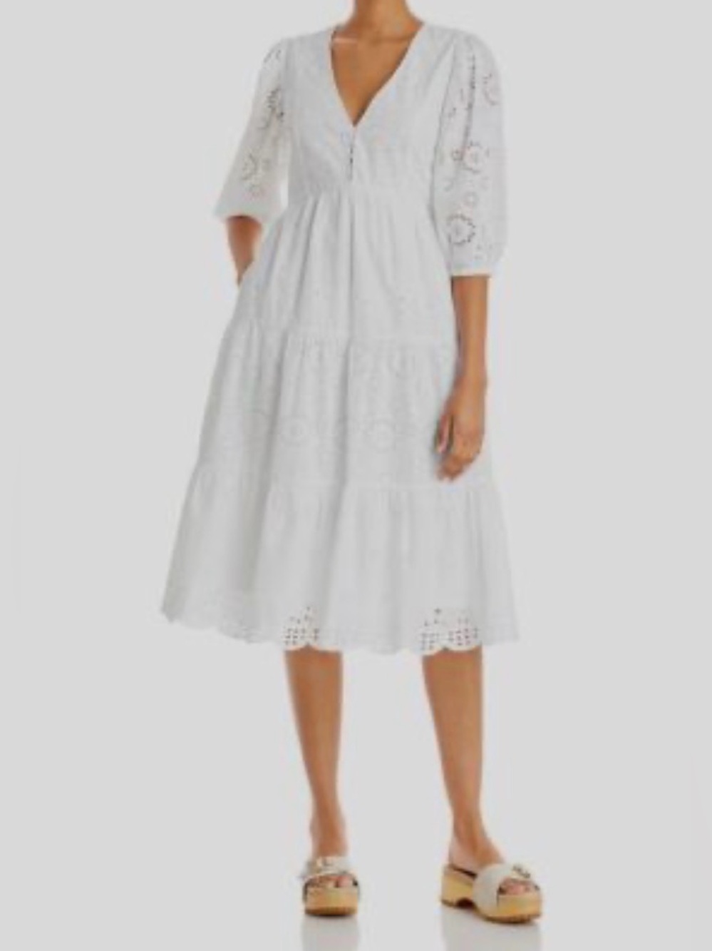 French Connection White Eyelet Midi Dress with pockets cotton size M-L